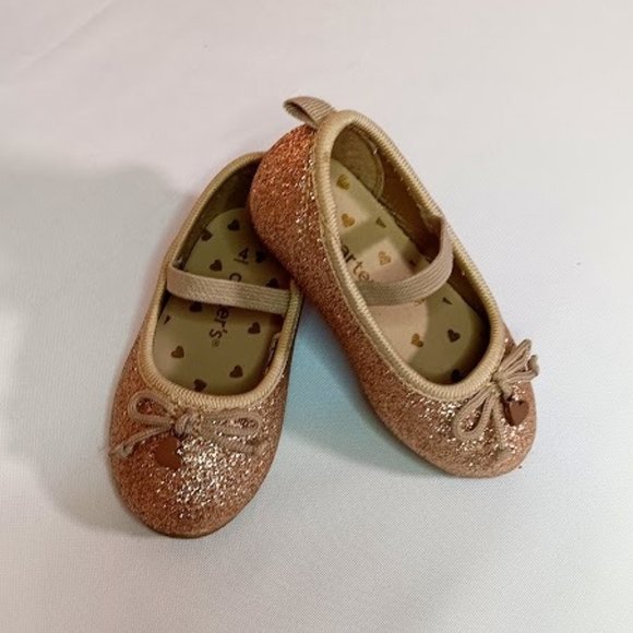 Carter's Gold Glitter Ballet Flats, Size 4t - Picture 1 of 3